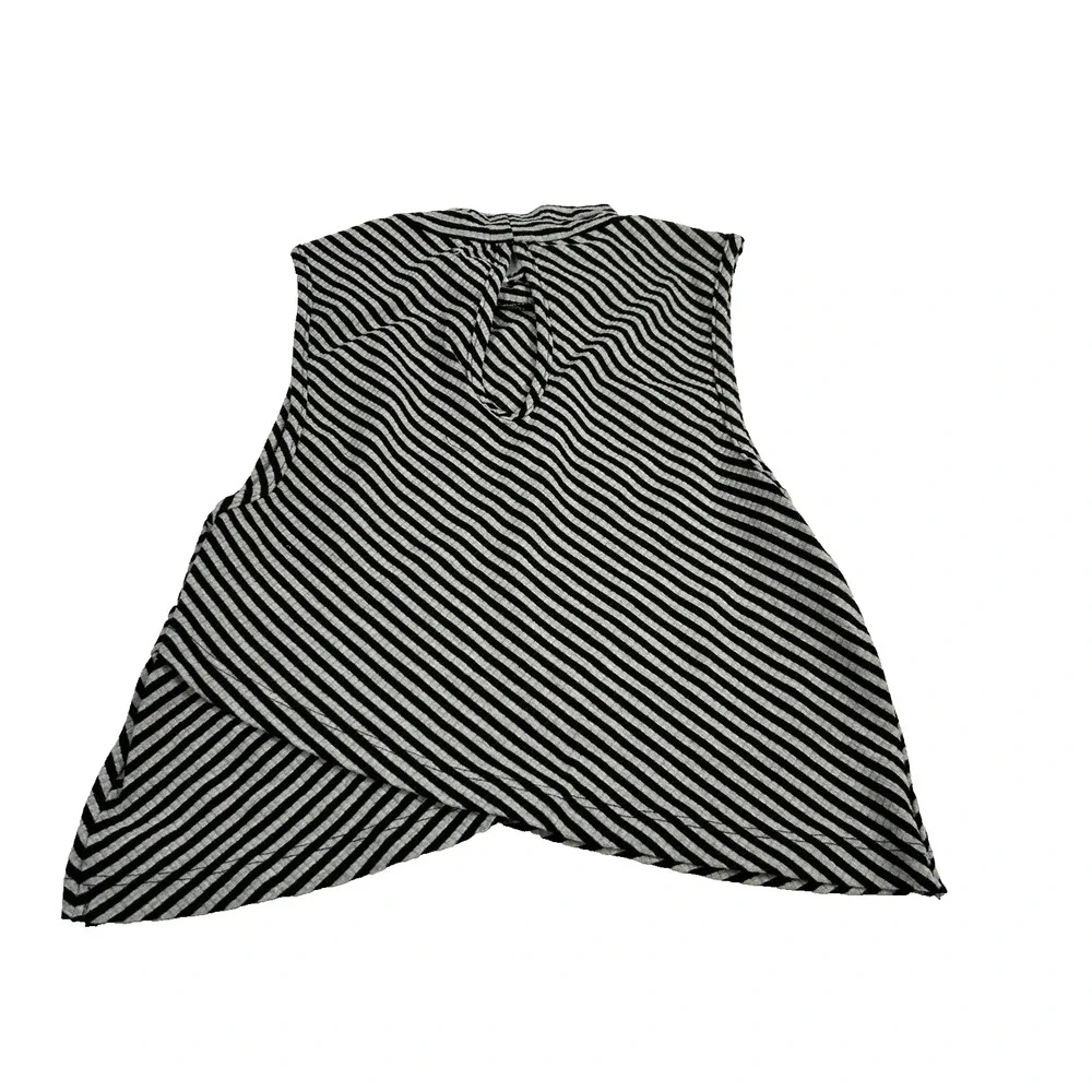 Free People Sleeveless Mock Neck Asymmetrical Hem Striped Gray Black Medium NWOT